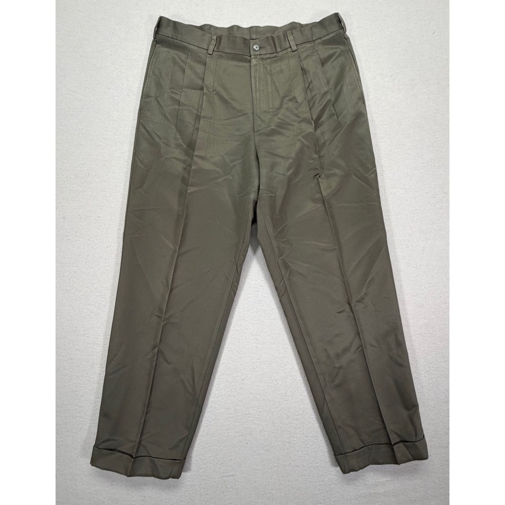 Croft &‎ Barrow Mens Dress Pants Classic Fit Olive Green Pleated Cuffed 36x30